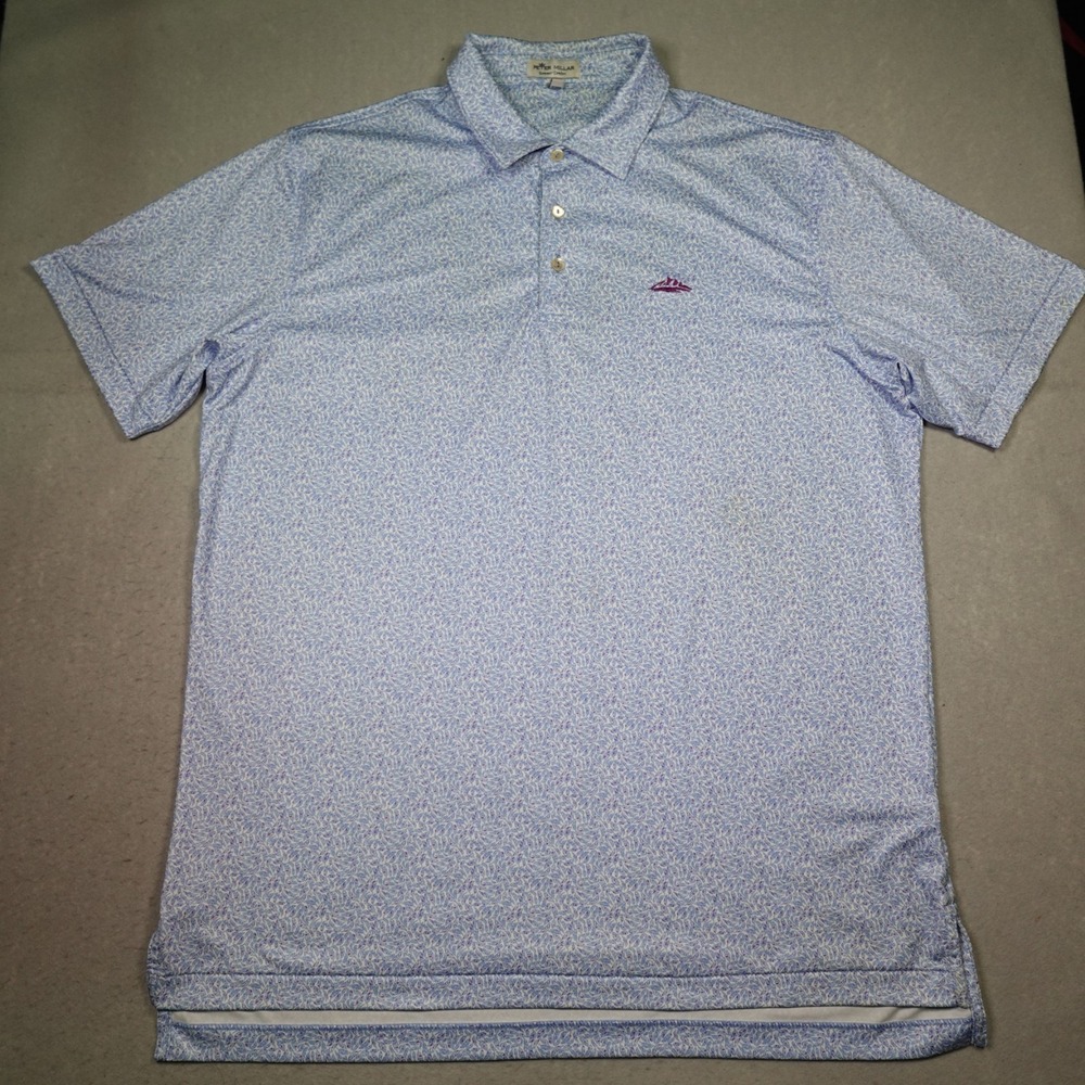 Peter Millar Polo Shirt Men L Blue Flying Feathers Summer Comfort Golf